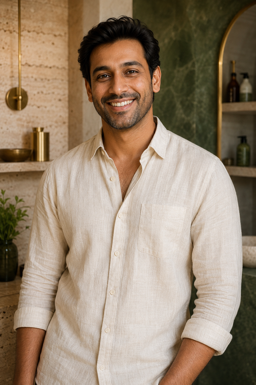Smiling gentleman in a warm, modern setting