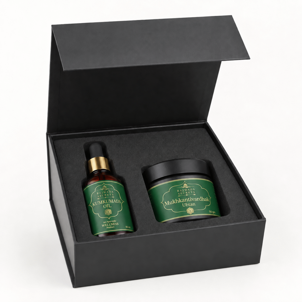 Kumkumadi Night Ritual Kit with Kumkumadi Oil and Mukhkantivardhak Ubtan
